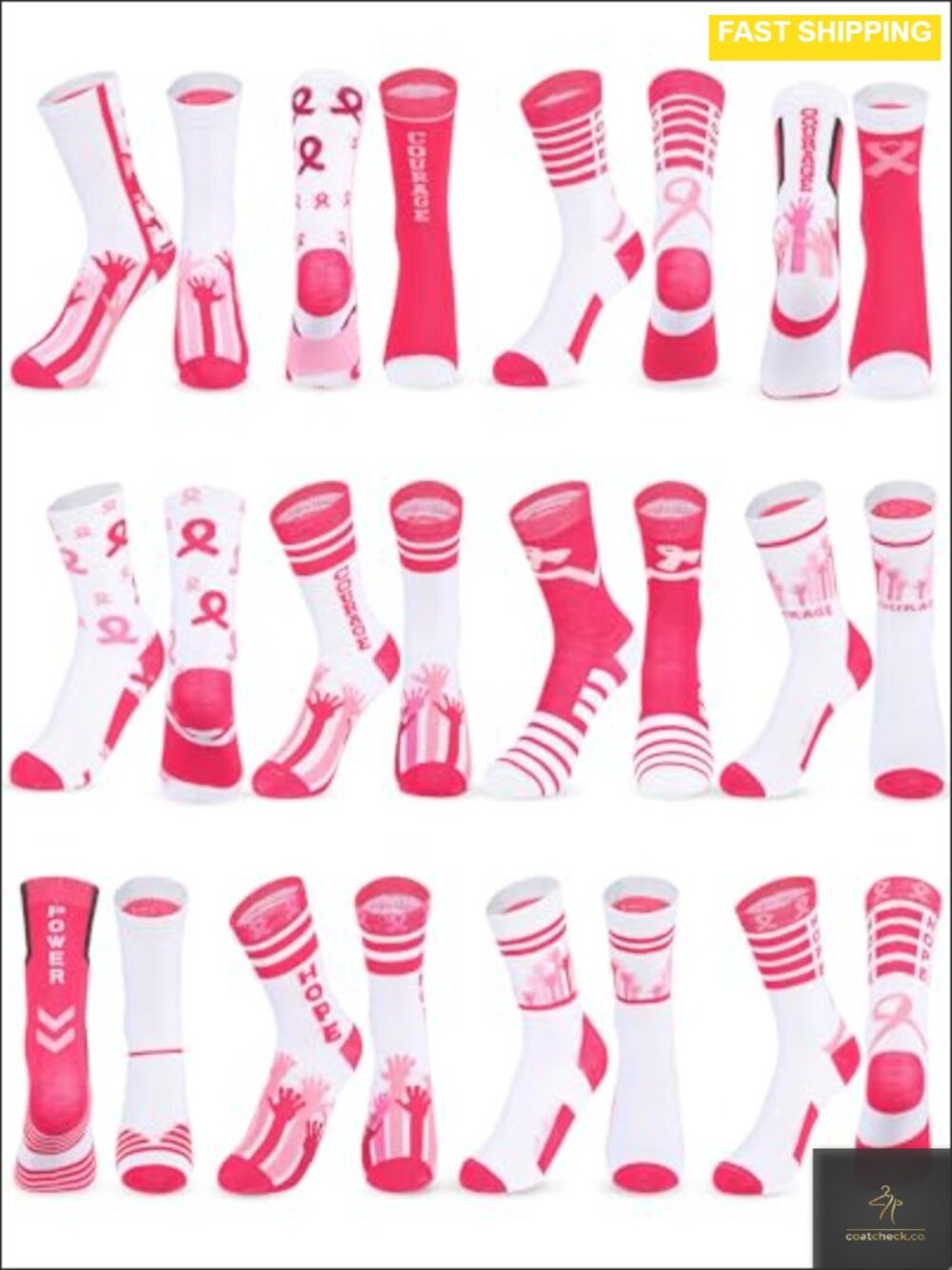 24 Pairs Breast Cancer Awareness Crew Socks Cotton Polyester Athletic
